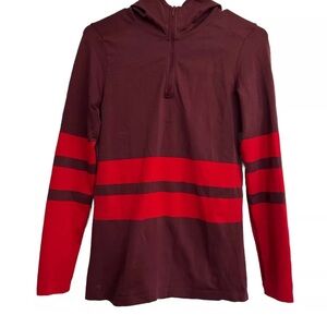 The North Face Red Stripe Secondskin SSK Seamless 1/4 Zip Hooded Pullover Size M